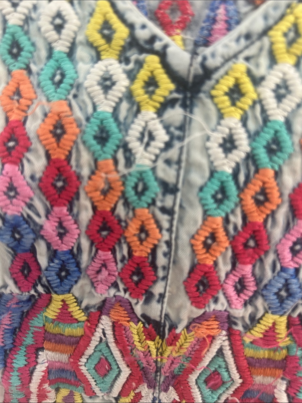 Soft Surroundings chambray Tunic with Multicolor Geometric Embroidery - Picture 4 of 4